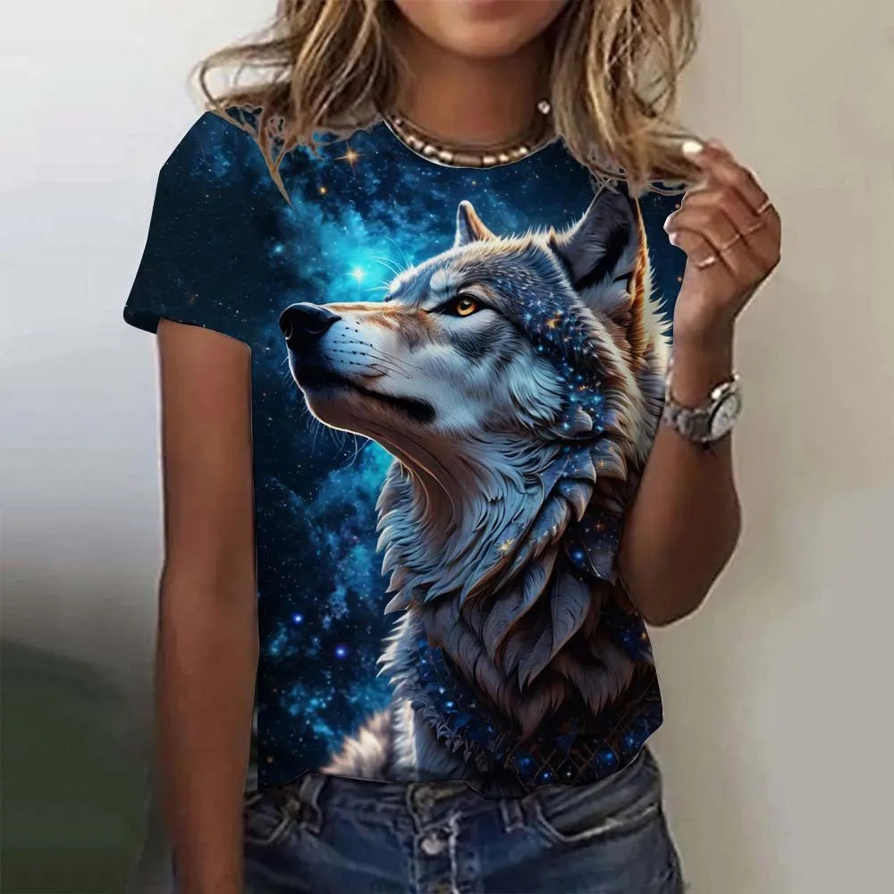 3D Printed  Animal T Shirt For Women Funny Wolf Pattern Tees Summer New Harajuku T-Shirts Y2k Tops Loose Short Sleeves Clothes