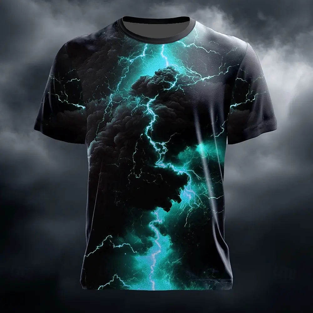 Men's Optical Illusion Lightning T-Shirt Short Sleeve T-Shirt 3D Print Crew Neck Shirt Casual Summer Spring All Seasons Clothing