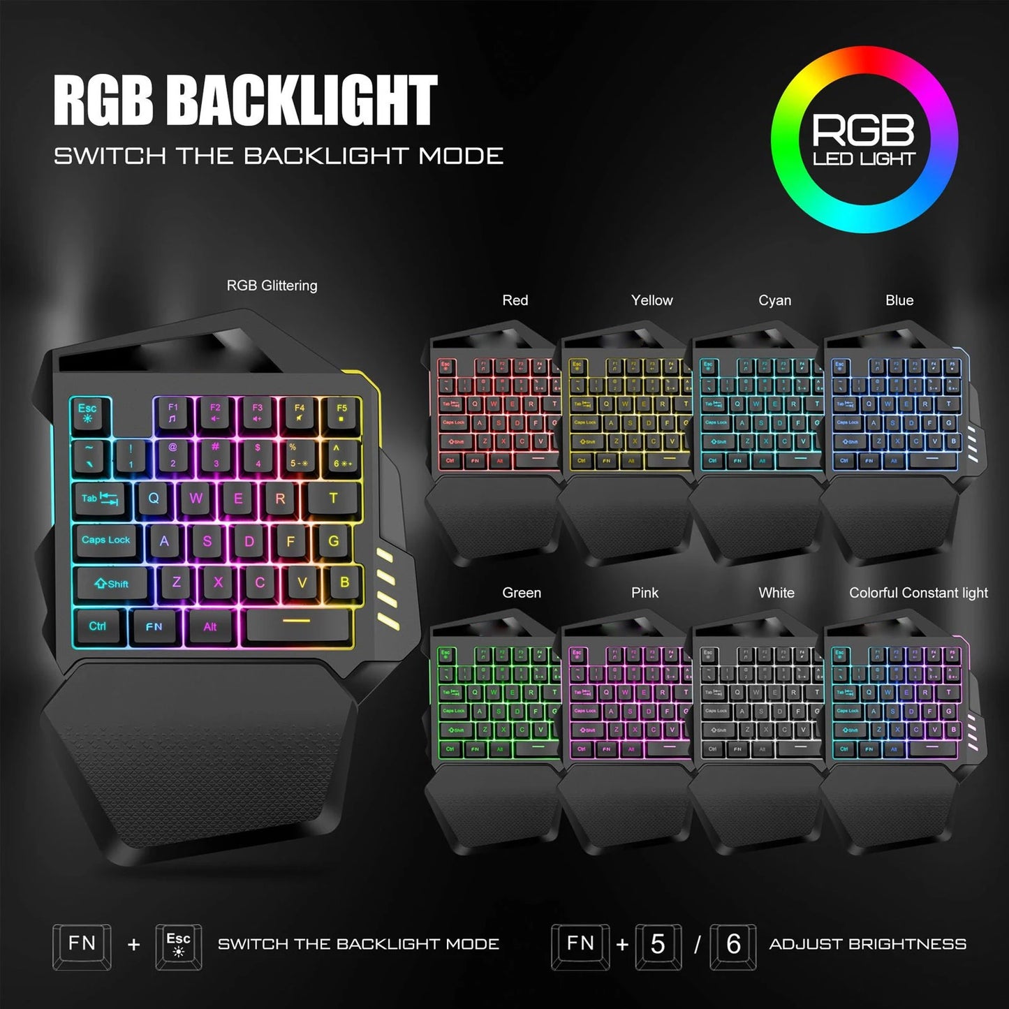 Mini Mechanical Keyboard One Handed Gaming Keyboard 2.4G Wireless RGB Lighting ABS 35 Keys Gaming Keyboard for Computer