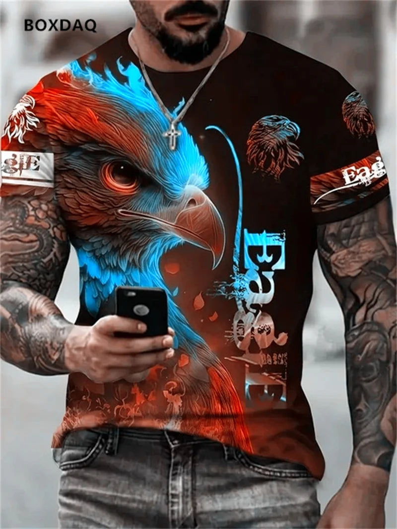 Fashion Eagle Men's T-Shirts Loose O-Neck Casual Tops Short Sleeve 3D Animal Printing Street T-Shirt 6XL Big Size Breathable Tee