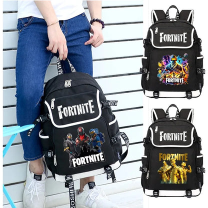 Fortnites раница с голям капацитет, ежедневна чанта за рамо с USB порт, унисекс аниме ученическа раница, нов стилен подарък за канцеларски принадлежности