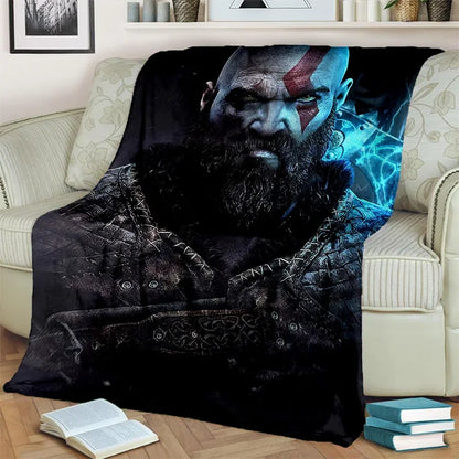 3D God of War Games Gamer Kratos HD Blanket,Soft Throw Blanket for Home Bedroom Bed Sofa Picnic Travel Office Cover Blanket Kids