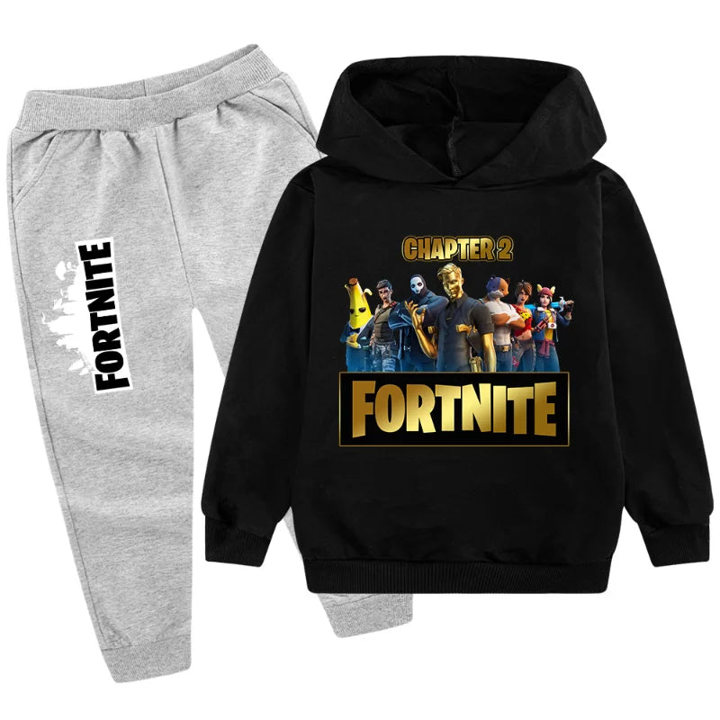 Fortnite Boys' and Girls' Fall/Winter Fashion Pocket Pants Hoodie Set Long-Sleeve Sweatshirt Halloween Costume Gift