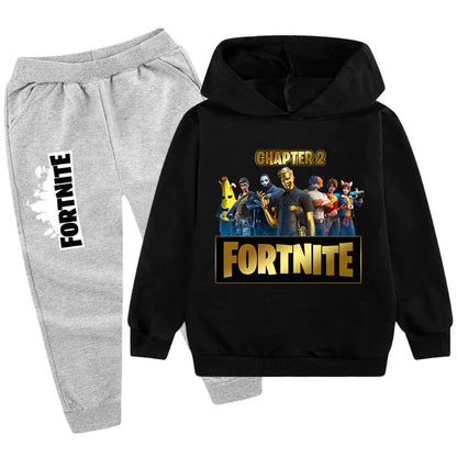 Fortnite Boys' and Girls' Fall/Winter Fashion Pocket Pants Hoodie Set Long-Sleeve Sweatshirt Halloween Costume Gift