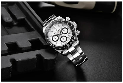 Chronografklocka för män från PAGANI DESIGN – Lyxig armbandsur med kvartsverk, självlysande och vattentät.