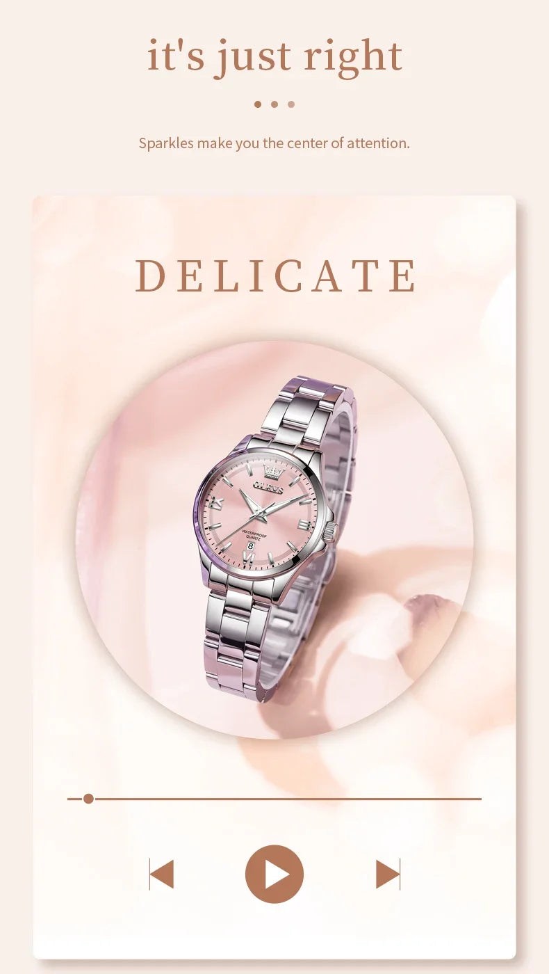 OLEVS 3668 Women Watch Luxury Original Waterproof Stainless Steel Quartz Watch Roman Automatic Date Women Watch Reloj Para Mujer