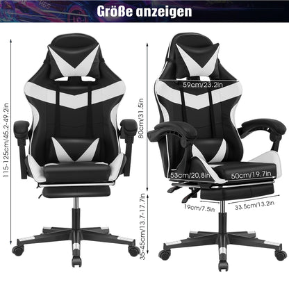 Ergonomic Gaming Chair Racing Style with Footrest, Lumbar Support, Adjustable Height, Reclining Computer Chair with Armrests & Headrest