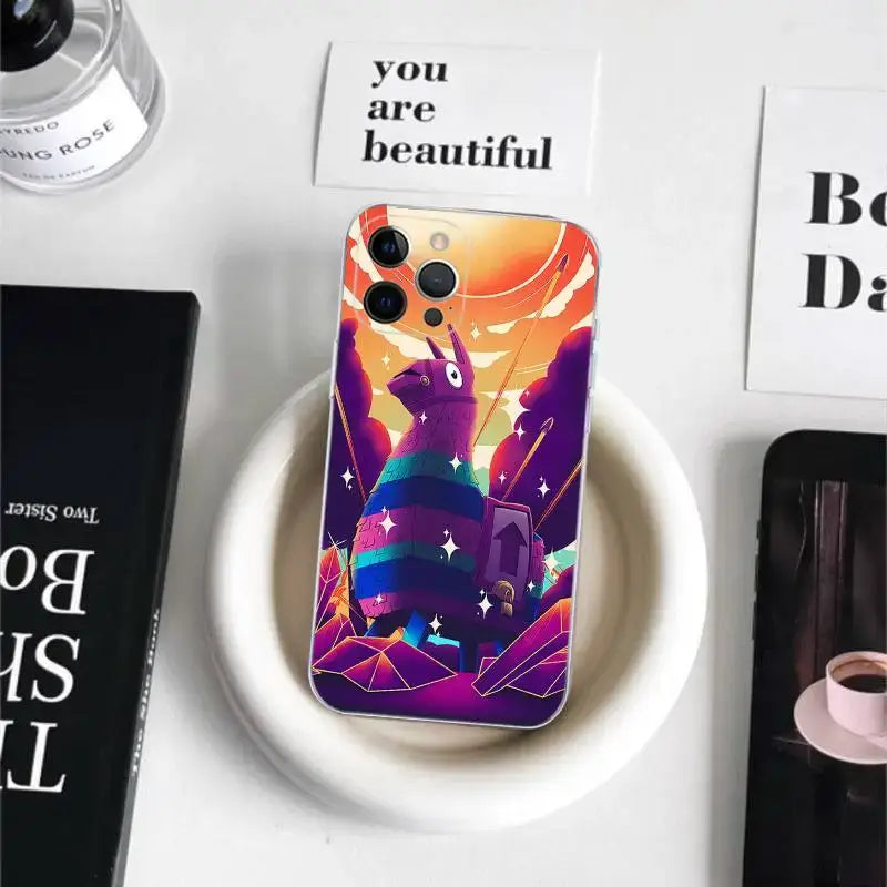 Cartoon B-Battle-R-Royale-F-FortniteS for iPhone 17 16 15 14 13 12 11 Pro Max Plus Transparent Soft TPU Phone Cover