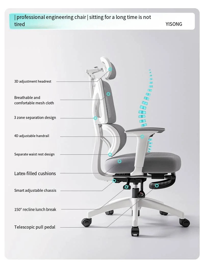 Ergonomic Gaming Chair Office Mesh Chair with 3D Lumbar Support, Adjustable Swivel Desk Chair, E-Sports Racing Chair with Footrest