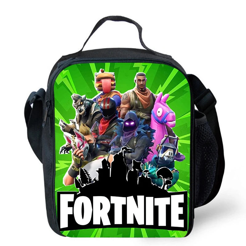 Fortnite Cartoon Lunch Bag, Portable Insulated Lunch Bag, Reusable Food Storage Bag, Suitable for Children and Students