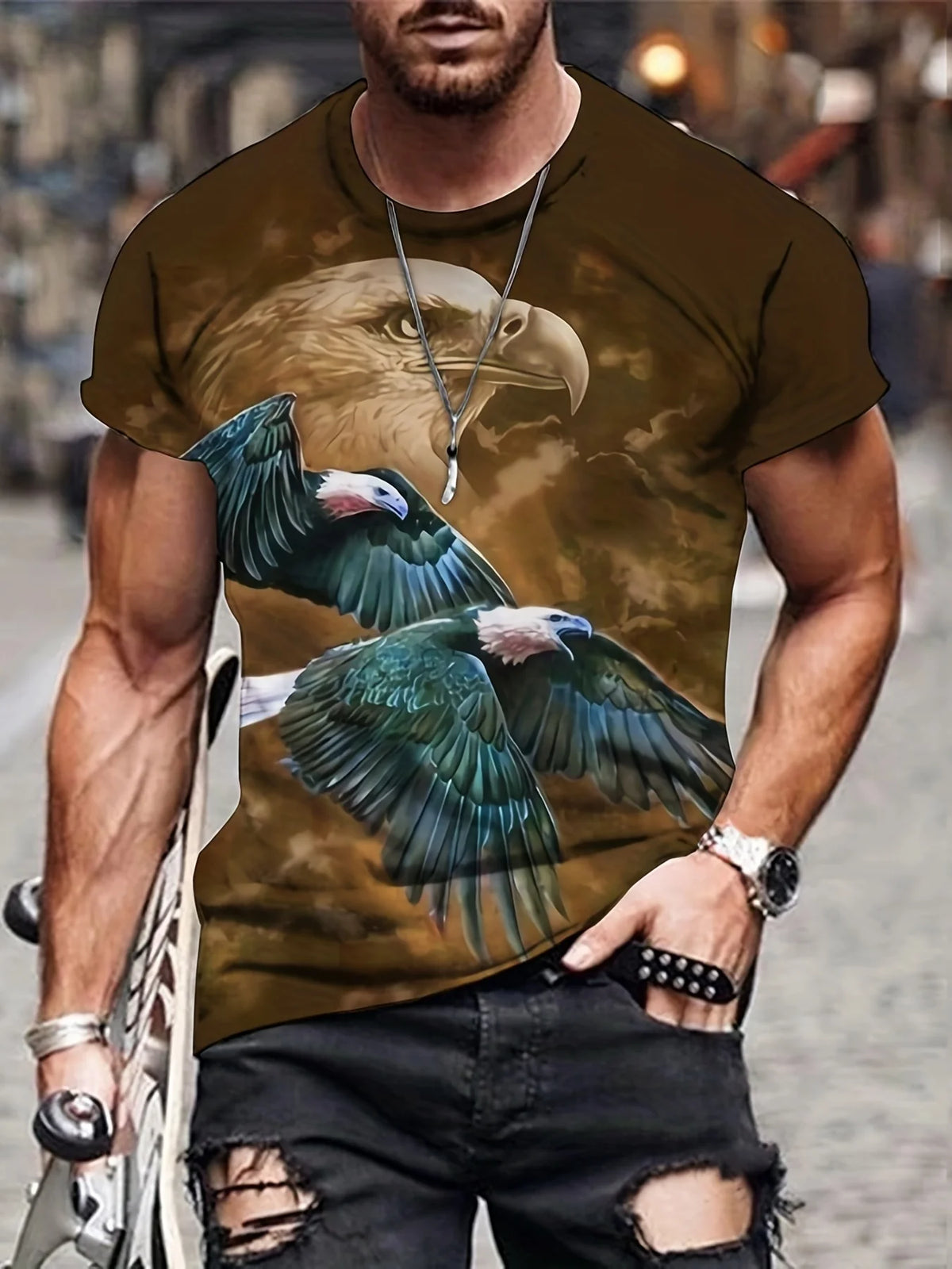 Fashion Eagle T-shirts met print Luxe T-shirt Zomer T-shirts voor heren Casual tops T-shirt met korte mouwen 3D-print Herenkleding