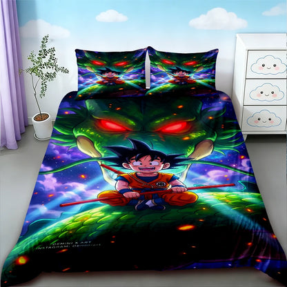 Калъф за пухено одеяло „Dragon Ball“ – комплект спално бельо с аниме мотиви на Гоку – удобно спално бельо за единично, двойно, пълно и „Queen“ размер, подходящо за деца и възрастни момчета, идеален подарък