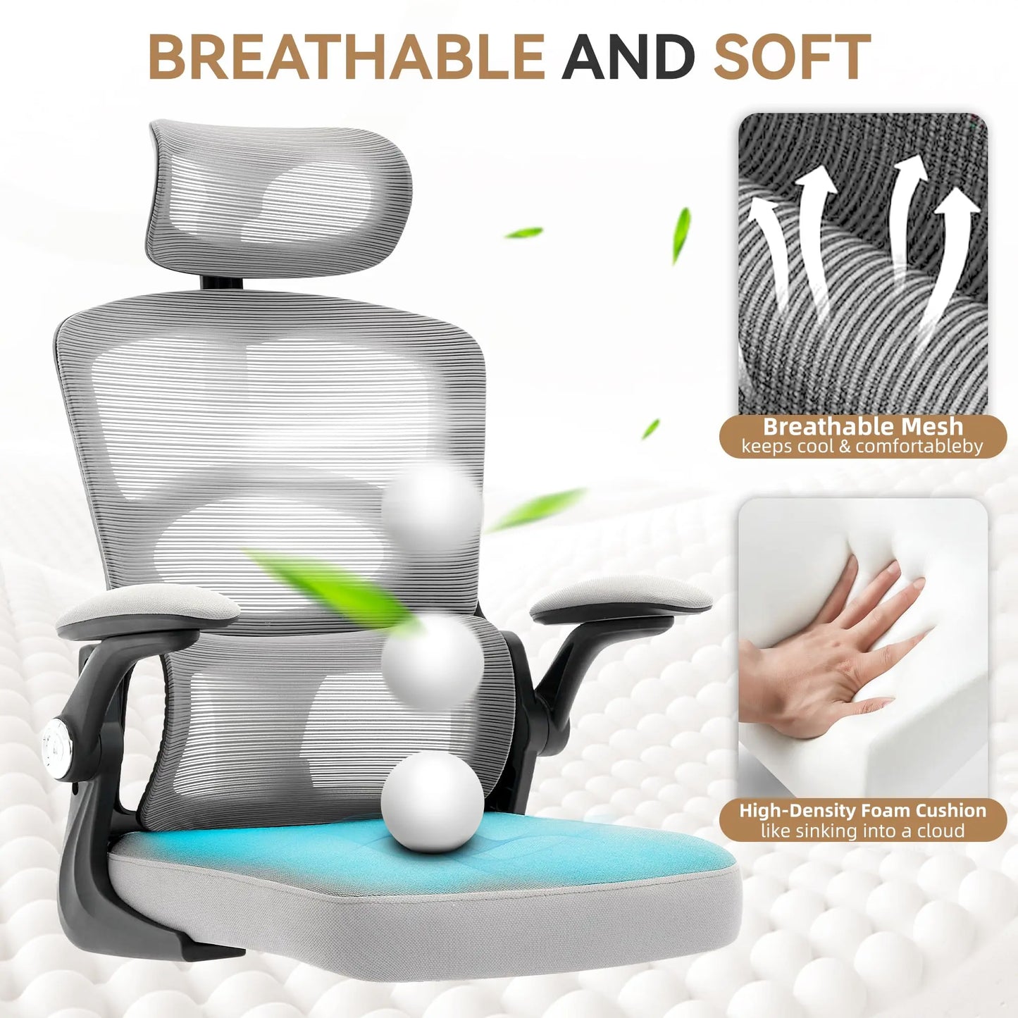 Ergonomic High Back Office Chair with Adjustable Headrest, Lumbar Support, Mesh Computer Gaming Chair, 360° Swivel Rolling Desk Chair