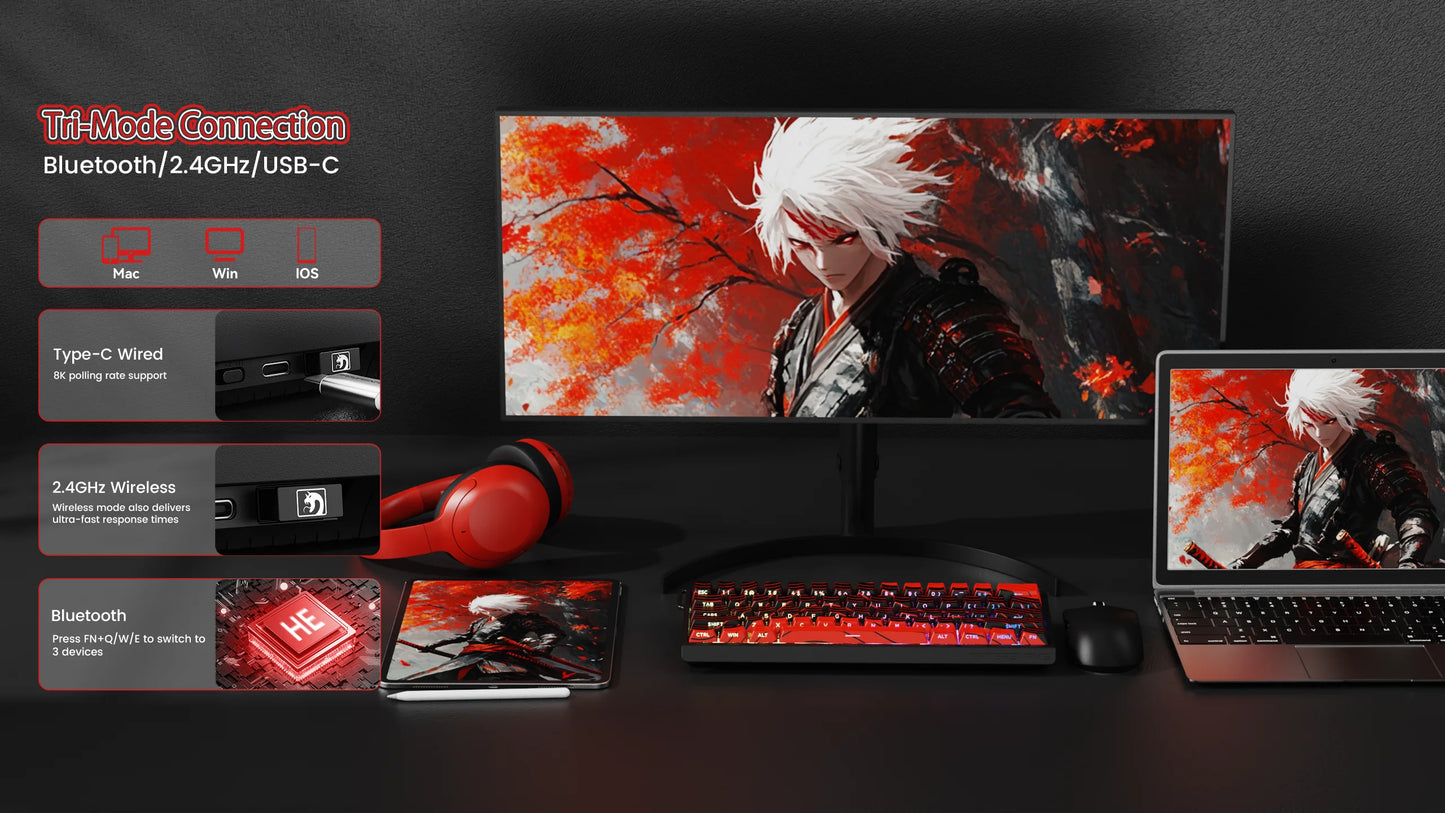 ATTACK SHARK x MAMBASNAKE X60 HE 8K Rapid Trigger Keyboard Magnetic Switch, Tri-Mode Connection, 0.01mm Rapid Trigger Accuracy