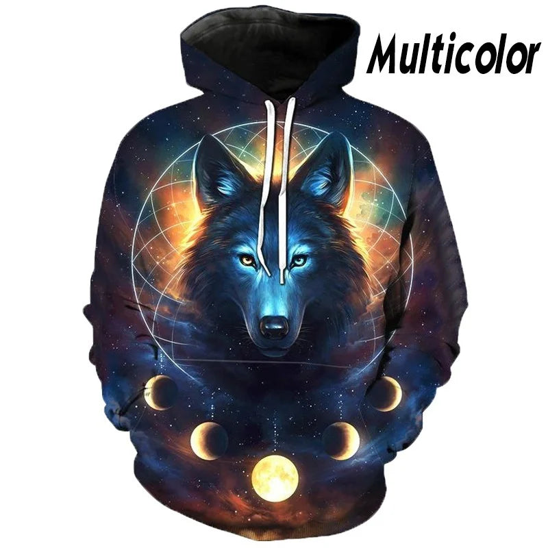 Sudadera con capucha de lobo impresa en 3D, superventas en Europa y EE. UU. Sudadera de moda de manga larga, moderna y con personalidad, con estampado de animal.