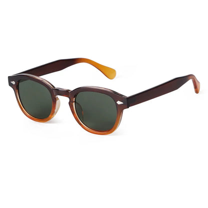 JNPCXI Vintage Round Sunglasses Women Men Retro Rivet Blue Gradient Female Sun Glasses UV400