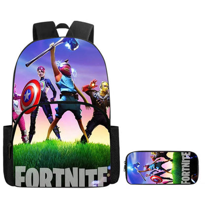 Conjunto Fortnite de 2 peças: mochila com bolso frontal e estojo, grande capacidade, mochila escolar cartoon, presente para crianças, rapazes e raparigas, dos 5 aos 8 anos