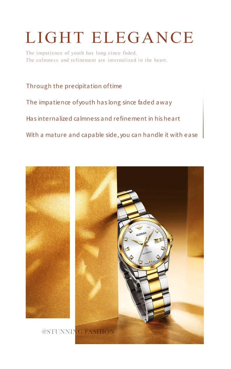 OUPINKE 3199 Real Diamond Automatic Watch for Women Sapphire Crystal Mirror 50M Waterproof Luxury Elegant Ladies Watch Set