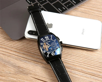 Luxury Hollow Automatic Mechanical Watch Men Tourbillon Clock Fashion Soft Leather Strap Business Watches Male Relogio Masculino