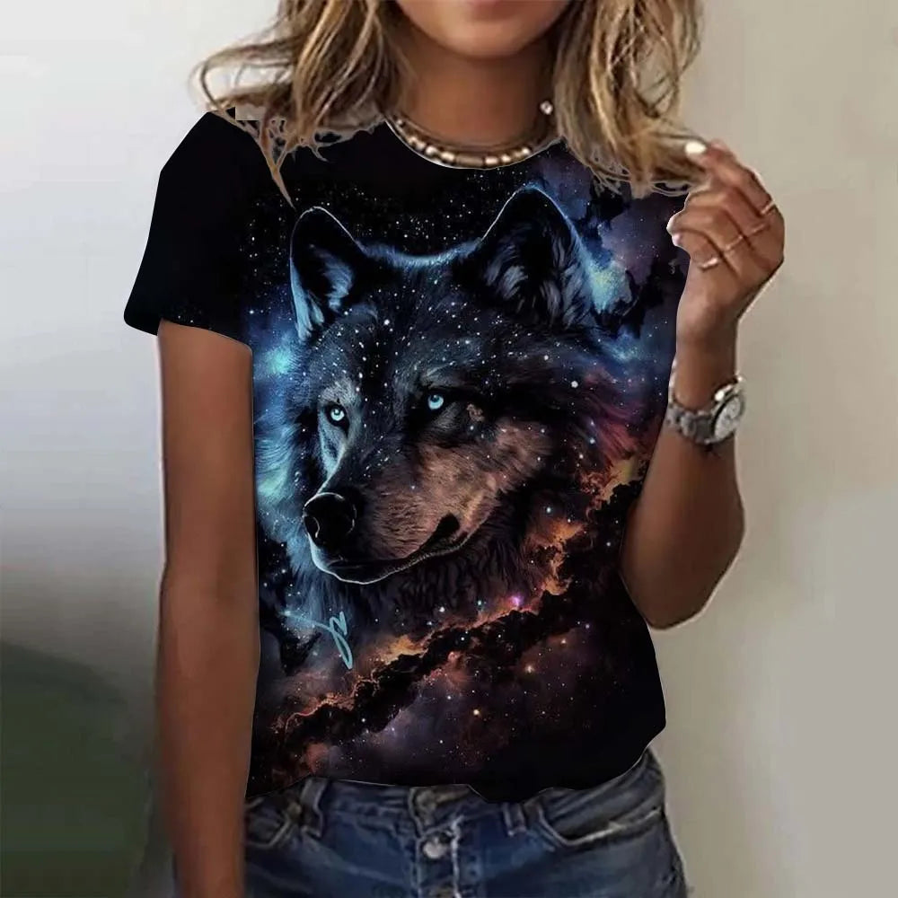 3D Printed  Animal T Shirt For Women Funny Wolf Pattern Tees Summer New Harajuku T-Shirts Y2k Tops Loose Short Sleeves Clothes