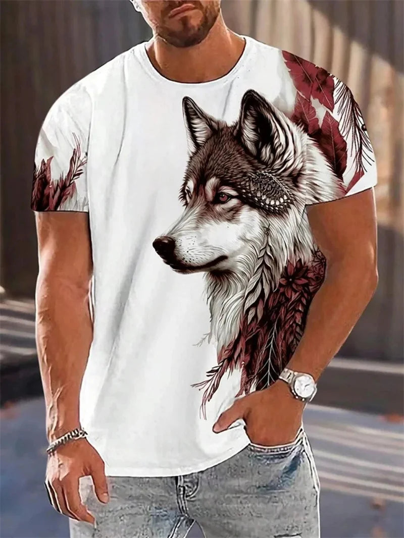 New Wolf Pattern Fitness T Shirt Summer Fashion 3D Printed Animal Graphic Short Sleeve Ready Stock Casual Oversized T-Shirt