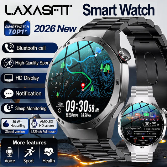 LAXASFIT 2026 New Smart Watch Men's 1.52 HD Screen Bluetooth Talk Heart Rate Monitor Men Women NFC Outdoor Sports Smart Watch