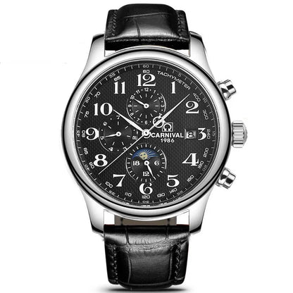 Carnival Brand Automatic Watch, Fashion Luxury Waterproof Calendar with Moon Phase, Mechanical Watches for Men
