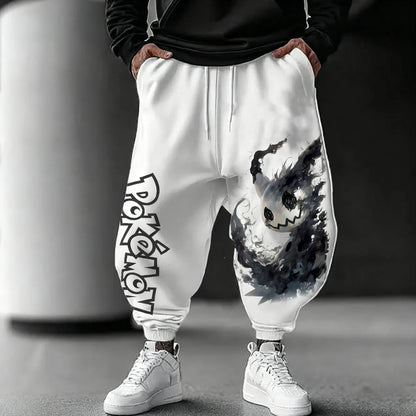 Pokémon Anime Mimikyu Printed White Sweatpants 2025 Autumn/Winter Men's New Japanese Harajuku Loose Casual Cotton Tapped Pants