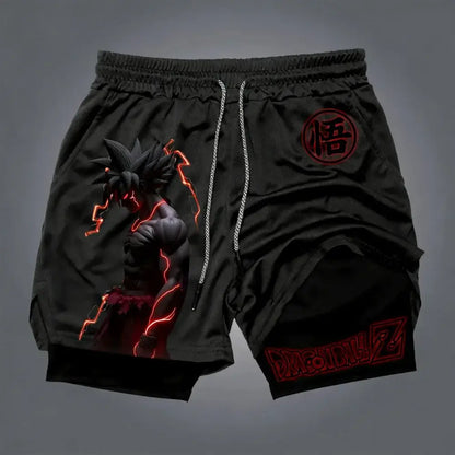 Produit gaming premium Fraquane, Dragon Ball Goku Unisex Harajuku Anime Printed 2026 Summer New Product Loose Sports Breathable Quick Drying Double Layer Shorts