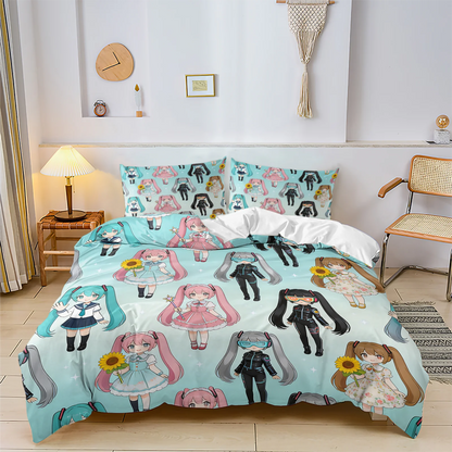 Set navlake za poplun Hatsune Miku u chibi stilu, slatka anime posteljina s jastučnicama, dekor za gaming sobu, spavaću sobu tinejdžera i djece, poklon za fanove