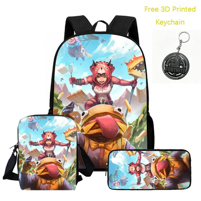 3Pcs Kids Backpack Set, Crossbody & Pencil Bag, FORTNITE Cartoon Bag, Lightweight for Boys and Girls Ages 5-10, Free 3D Printed Keychain