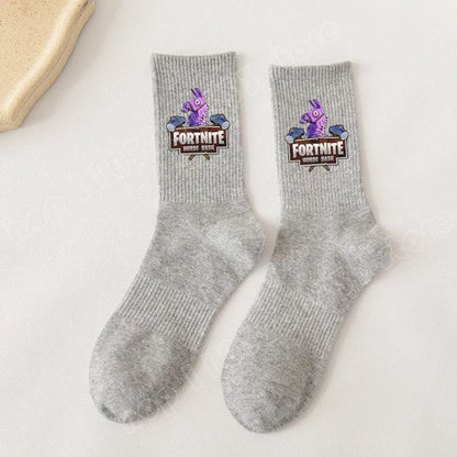 Fortnite-Socken mit Cartoon-Spielcharakter, lange Socken für Kinder und Schüler, einfarbige Baumwollsocken für Frühling und Herbst, Geburtstagsgeschenk