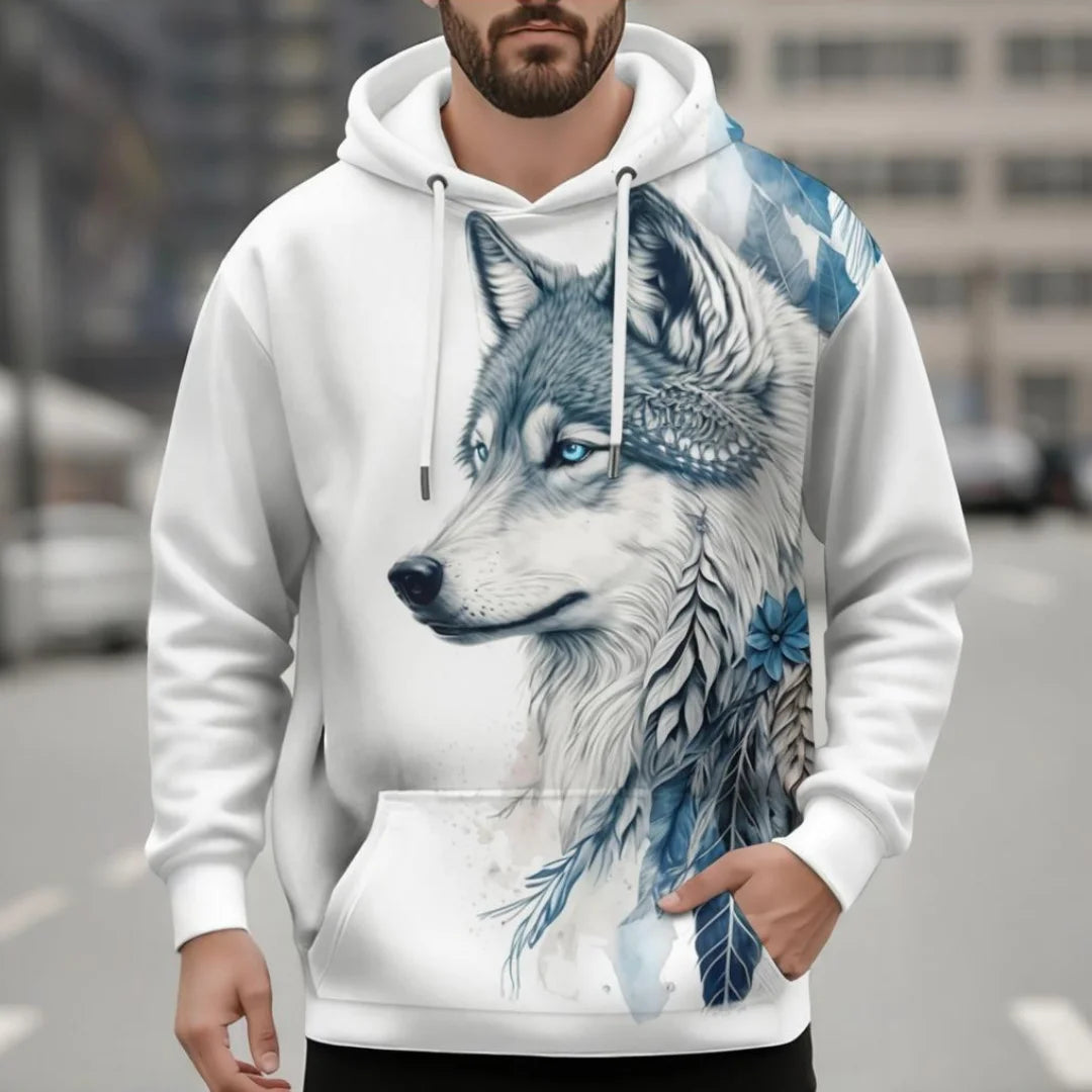 Muoti Eläinaiheinen miesten huppari Susi 3D-painatus Syksyn collegepaita Huppari Katutyylinen vapaa-ajan collegepaita Y2K Miesten ylisuuri Unisex-vaatteet
