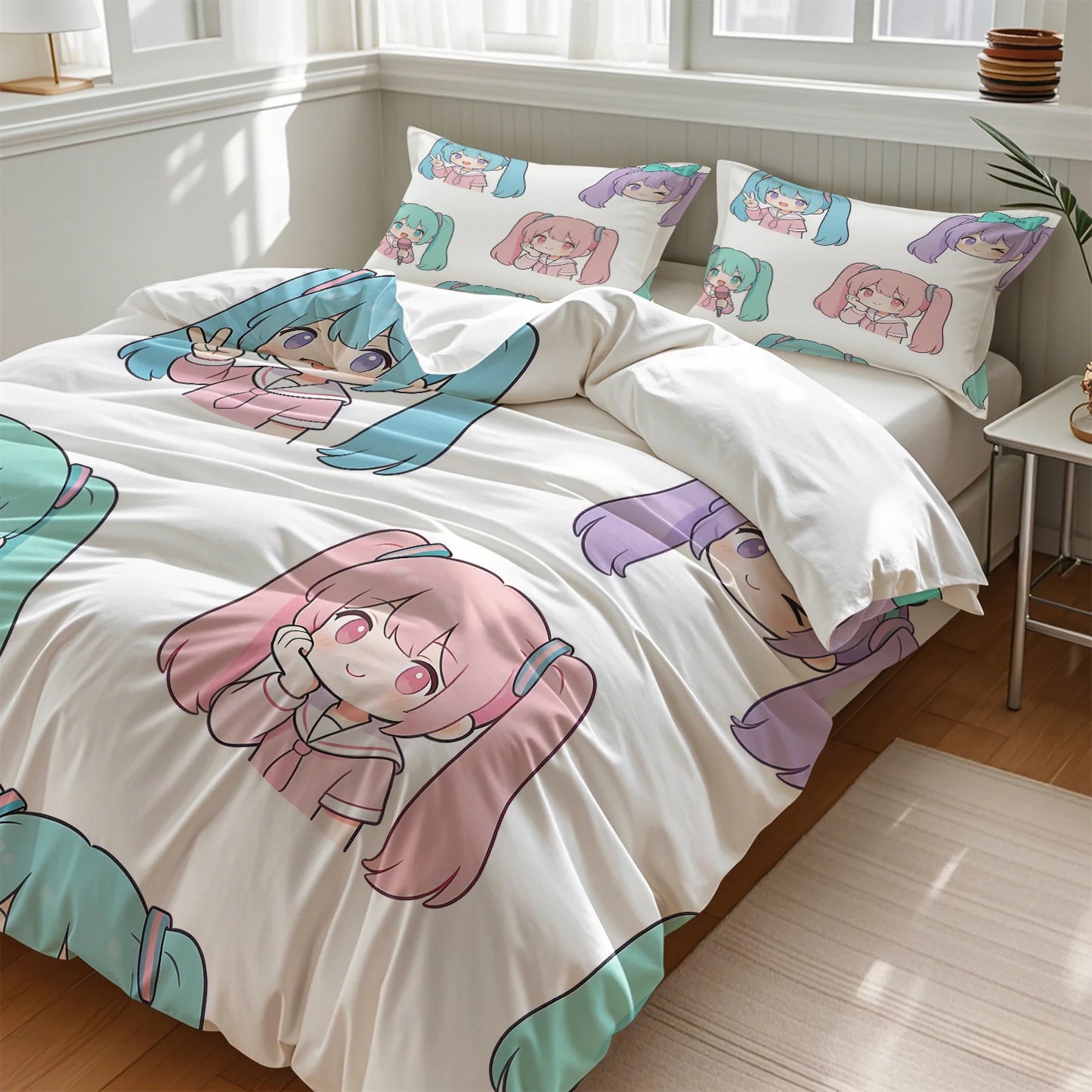 Set navlake za poplun Hatsune Miku u chibi stilu, slatka anime posteljina s jastučnicama, dekor za gaming sobu, spavaću sobu tinejdžera i djece, poklon za fanove