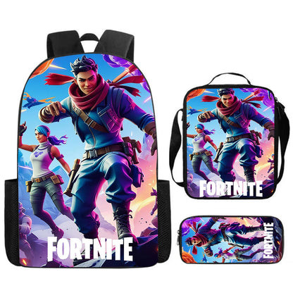 Fortnite Cartoon 3pcs Set, Large Capacity Suitable for Boys and Girls Aged 5-8, Includes Backpack, Dinner Bag, and Pencil Case