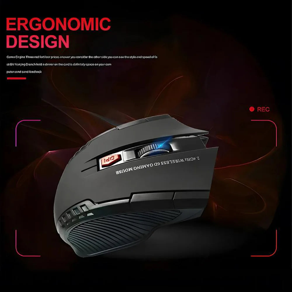 Mouse gaming optic wireless 2.4GHz cu receptor USB, 2000DPI, 6 butoane, pentru computer și laptop, accesorii