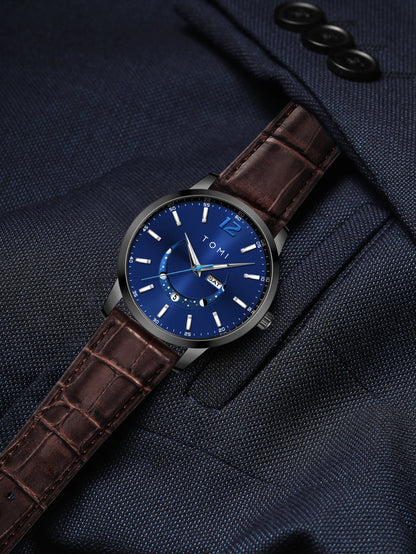 Reloj de cuarzo TOMI, de estilo elegante y profesional, con correa de piel, caja de aleación y esfera con agujas: diseño de alta gama, ideal como regalo para hombre.
