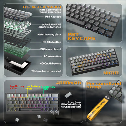 ATTACK SHARK x MAMBASNAKE X60 HE 8K Rapid Trigger Keyboard Magnetic Switch, Tri-Mode Connection, 0.01mm Rapid Trigger Accuracy
