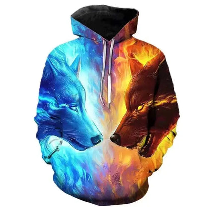 2023 Autumn Fashion New  Lover Wolf Men's Hoodie 3D Pattern Loose Fall Sweatshirt Street Funny Brand