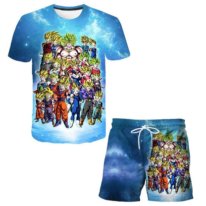 2026 Summer Dragon Ball Z Tshirt Set Kids Vegeta Boys Clothes Mens Women T-shirt Suit Trucksuit Clothes Short Sleeve Shorts Set
