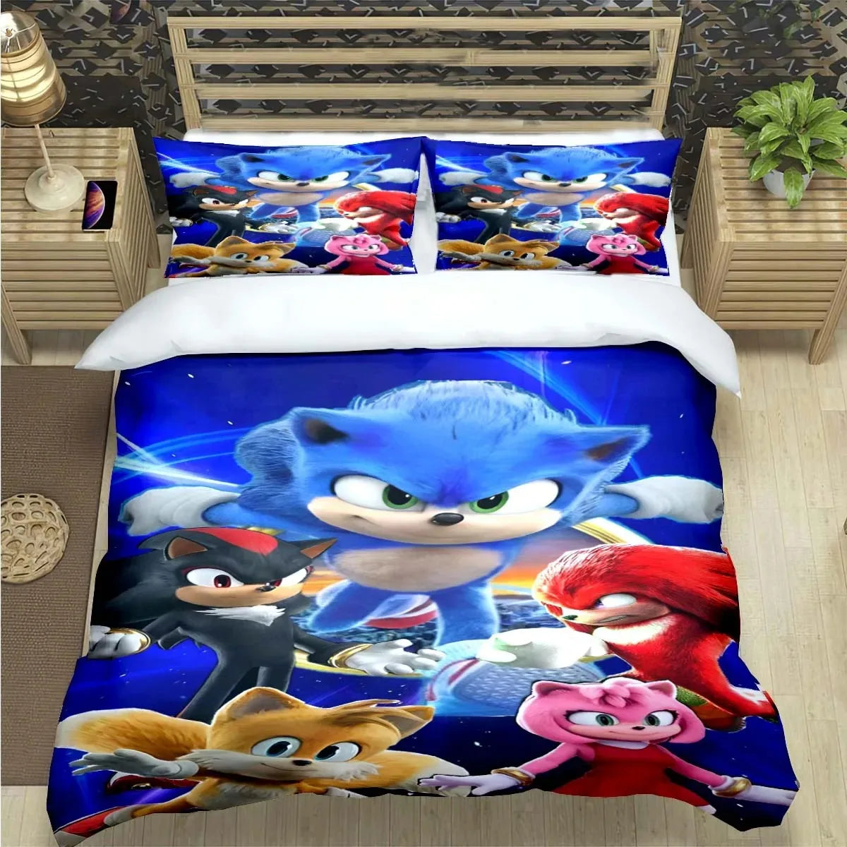 Fashion Cartoon Character Print Bedding Set Sonic Duvet Cover Comforter Bed Youth Kids Girls Boys Luxury Birthday Gift