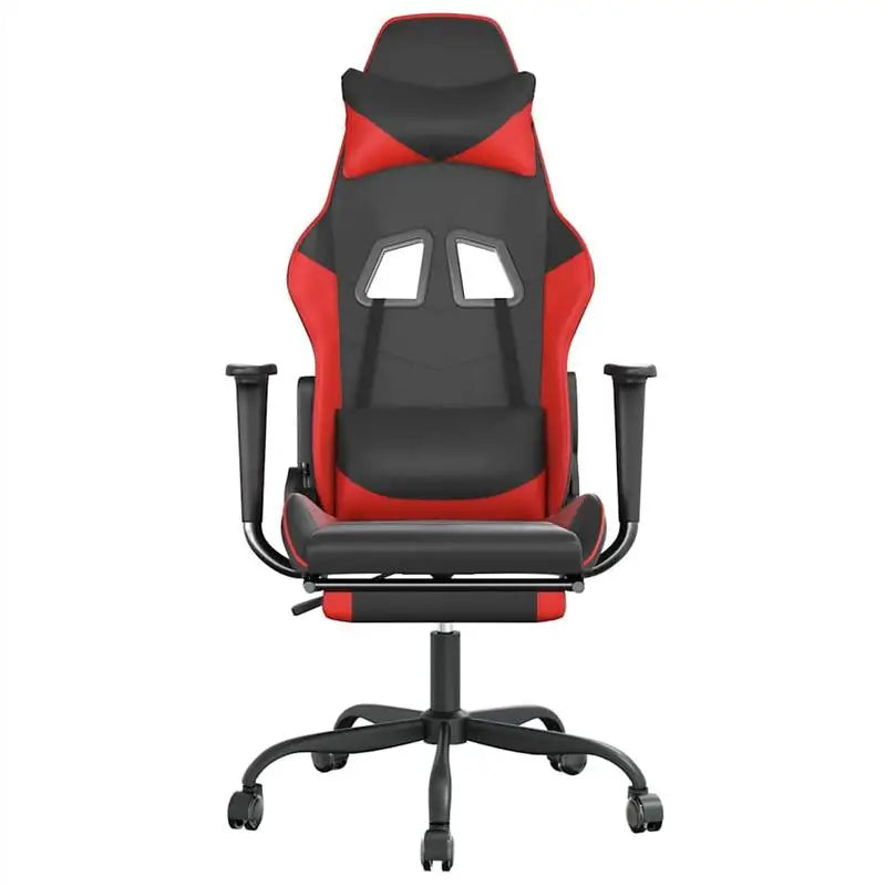 Massage Gaming Chair with Footrest, Reclining Ergonomic Gaming Chair, 360° Swivel Adjustable Height Gaming Chair in Black & Red Leather