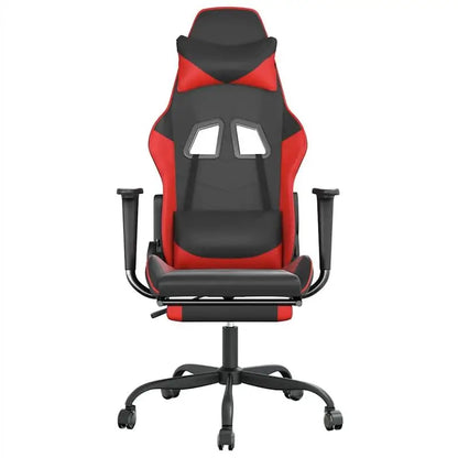 Massage Gaming Chair with Footrest, Reclining Ergonomic Gaming Chair, 360° Swivel Adjustable Height Gaming Chair in Black & Red Leather