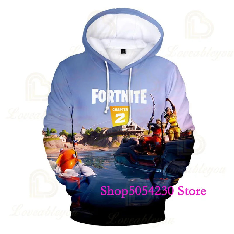Sweatshirts com Capuz Fortnite Temporada 2 para Rapazes e Crianças, Casuais em Poliéster, com Estampado Cartoon de Heróis de Jogo de Batalha, Pullovers de Outono para Raparigas