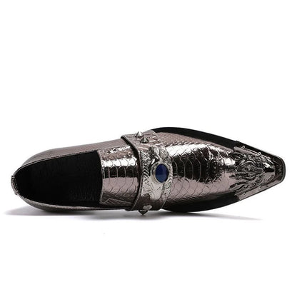Men's Luxury White Gold Metal Toe Oxford Elegant Loafers Slip-On Dress Shoes Formal Wedding Party PU Leather Shoes Size 38-46