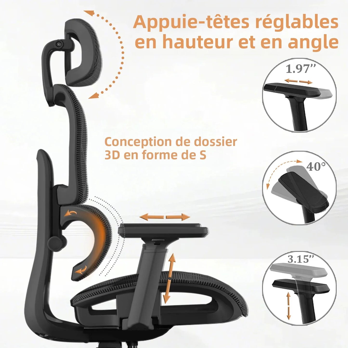 Ergonomic Office Chair with Lumbar Support & Neck Pillow, High Back Mesh Ergonomic Office Chair with Adjustable Headrest, 3D Armrests, Reclining Swivel Computer Desk Chair