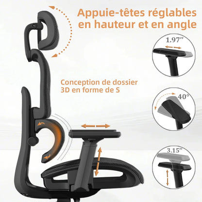 Ergonomic Office Chair with Lumbar Support & Neck Pillow, High Back Mesh Ergonomic Office Chair with Adjustable Headrest, 3D Armrests, Reclining Swivel Computer Desk Chair