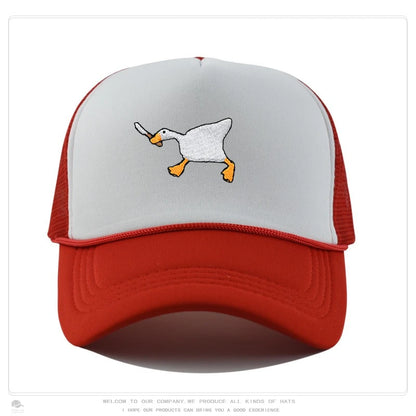 Embroidered baseball cap with goose pattern for men and women, casual and fashionable city style duckbill cap