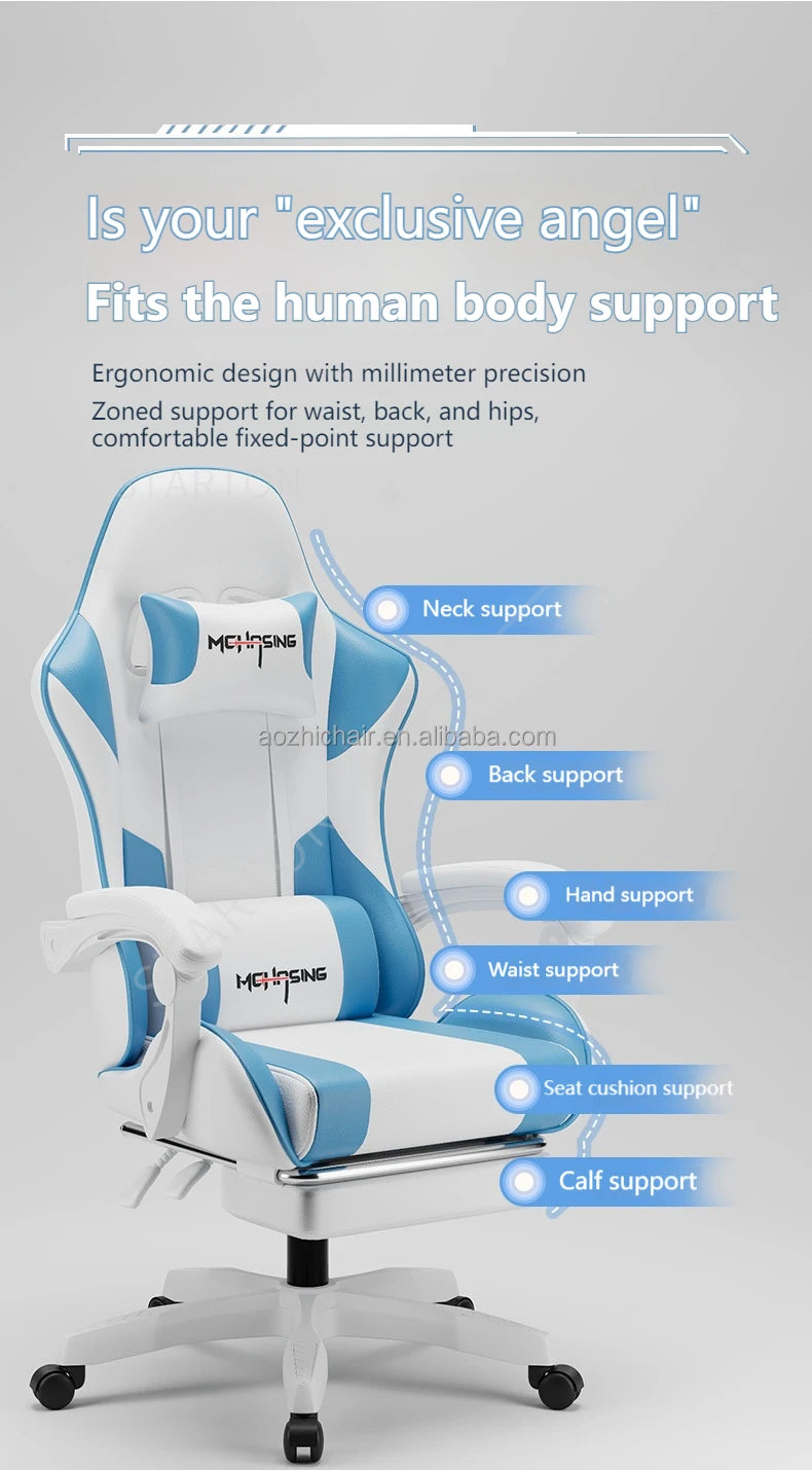 Ergonomisk gamingstol i moderne design med drejefunktion til kontor og hjem, e-sport-gamingstol med hjul, roterende computer-gamingstol