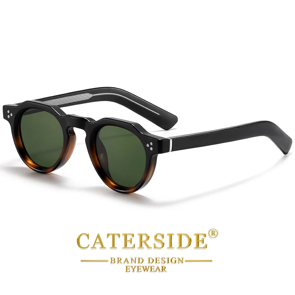 CATERSIDE Retro Round Men's Sunglasses High-Quality Thick Style Women's Outdoor Travel Business Driving Decorative Glasses UV400